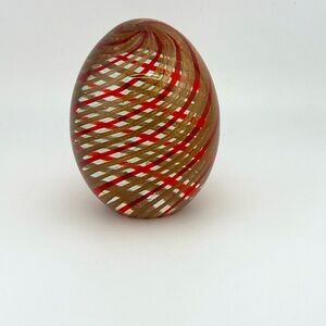Vintage Murano Glass Ferro Red and Gold Swirling Art Glass Egg Paper Weight